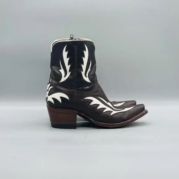 Azulado Boots Womens 6 Brown Leather Snip Toe Western Cowgirl Ankle Zip Low Heel - Picture 2 of 12